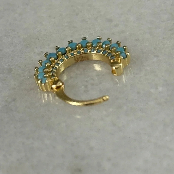 Gold Turquoise Crystal Conch Daith Tragus Cartilage Hoop Earring Brand New - Picture 4 of 4